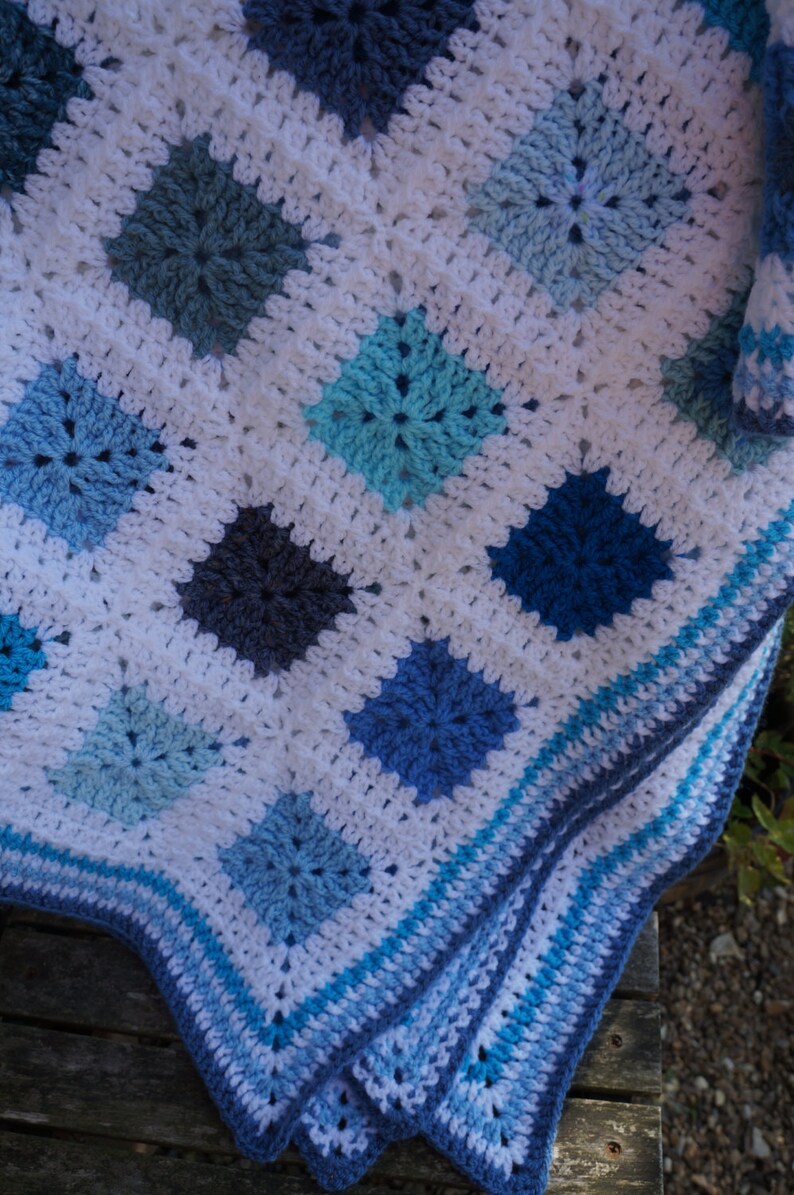 Crochet Afghan Blanket Blue and White 53 X 44 Handmade Throw Etsy UK