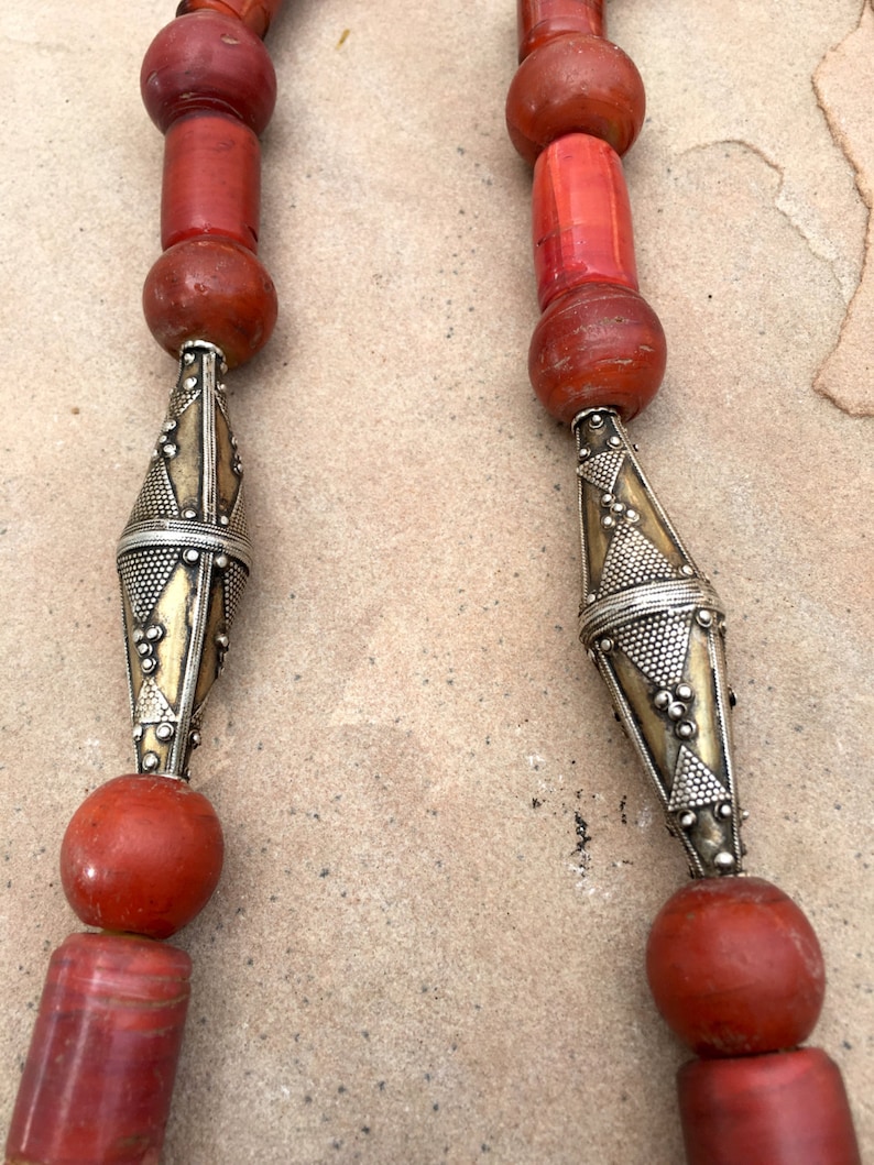 Ethnic necklace of vintage African red glass beads with Etsy
