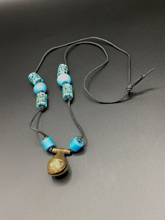 Vintage African Trade Bead Necklace With Brass Bell Pendant - Etsy