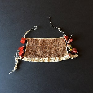 Vintage Brazilian Wai Wai tribe woven chest ornament with feathers and beads