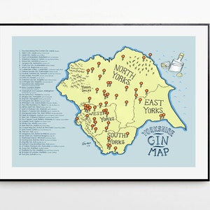 Carte illustrée du Yorkshire Gin