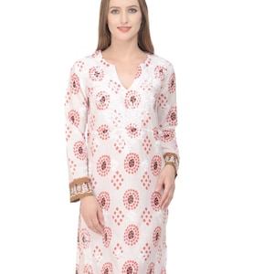 The Alexandra Kaftan / Maxi Dress - Natural with Hand Embroidery