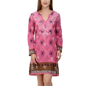 Alexandra Kaftan/Caftan Beach Dress in Pink with White Hand Embroidery