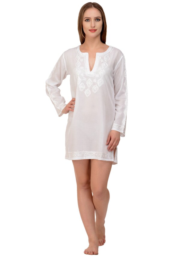 white beach caftan