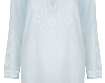 The Cleo - Blue Beach Kaftan, Cover-up, Caftan with Hand-Embroidery