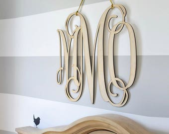 Painted Wooden Monogram- Wall Hanging Monogram -Nursery Monogram- Wedding Monogram - Monogram Door Hanger - Monogram Door Wreath -Wall Decor