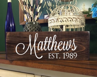 Personalized Family Name Sign - Last Name Sign - Rustic Wood Established Sign- Family EST.