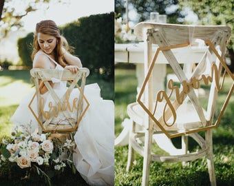 Bride and Groom Chair Signs for Wedding, Sweetheart Table Signs, Hanging Chair Sign, Wooden Wedding Signs, Wedding Photo Prop