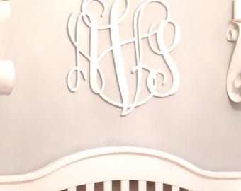 Décoration de chambre d'enfant - grand monogramme en bois non peint de 24 pouces - lettres en bois - tentures de porte - monogramme de chambre à coucher