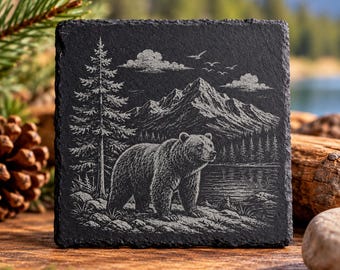 4 Laser Engraved Slate Coaster Set, 4x4 Slate, Personalized Family Gift, Custom Wilderness Design
