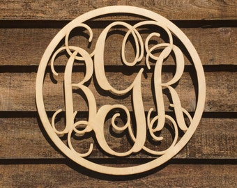 Personalized Large 24 inch Round Wooden Monogram - Wood Letters - Nursery Decor - Door Hangings - Bedroom Monogram