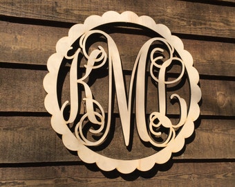 Large Unpainted Scalloped Wooden Monogram - Nursery Decor