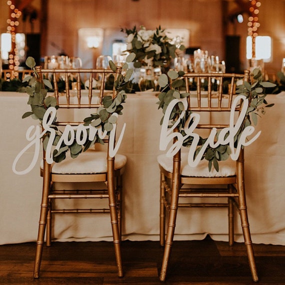 Bride And Groom Chair Signs For Wedding Diy Unpainted Etsy