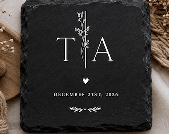 Personalized Wedding slate coaster set, 4 Laser Engraved Slate Coaster Set, 4x4 Slate, Personalized Wedding Gift, Custom Wilderness Design