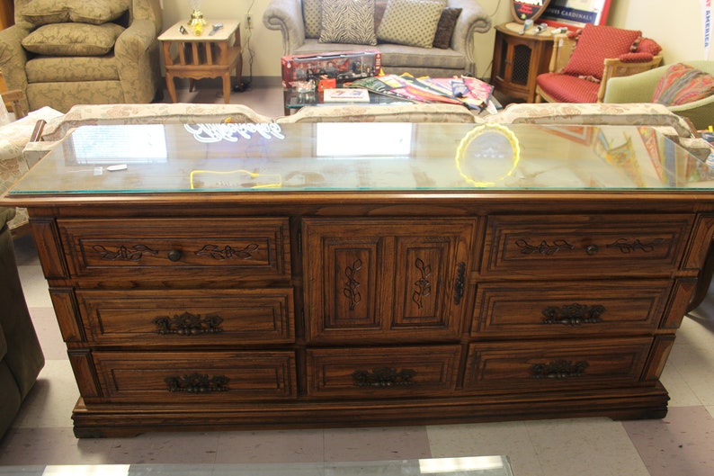 7 Drawer Dresser W Glass Top Etsy