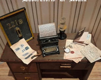 Dollhouse Sherlock Holmes Study, Miniature Detective Set, 221B Baker Street, 1:12 scale