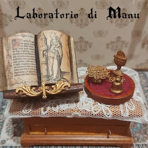 Dollhouse Religion, Miniature Religious Accessories/Medieval Book/Lady with Holy Chalice, 1:12 scale