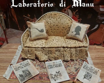 Dollhouse Sherlock Holmes Cushions, Miniature 3 newspapers/Investigation Cases, 1:12 scale