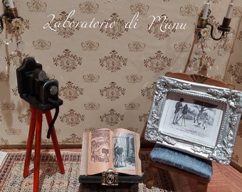 Dollhouse Camera with Tripod, Miniature Photography Book/Lectern, 1:12 scale