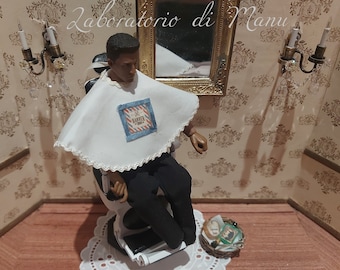 Dollhouse Barber Chair, Miniature Barber Cape with Accessories, 1:12 scale