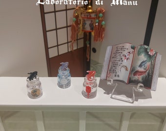 Dollhouse Japanese Book, Miniature Japanese Fish, Fish jumping out of the Bottle/Glow in the Dark, 1:12 scale