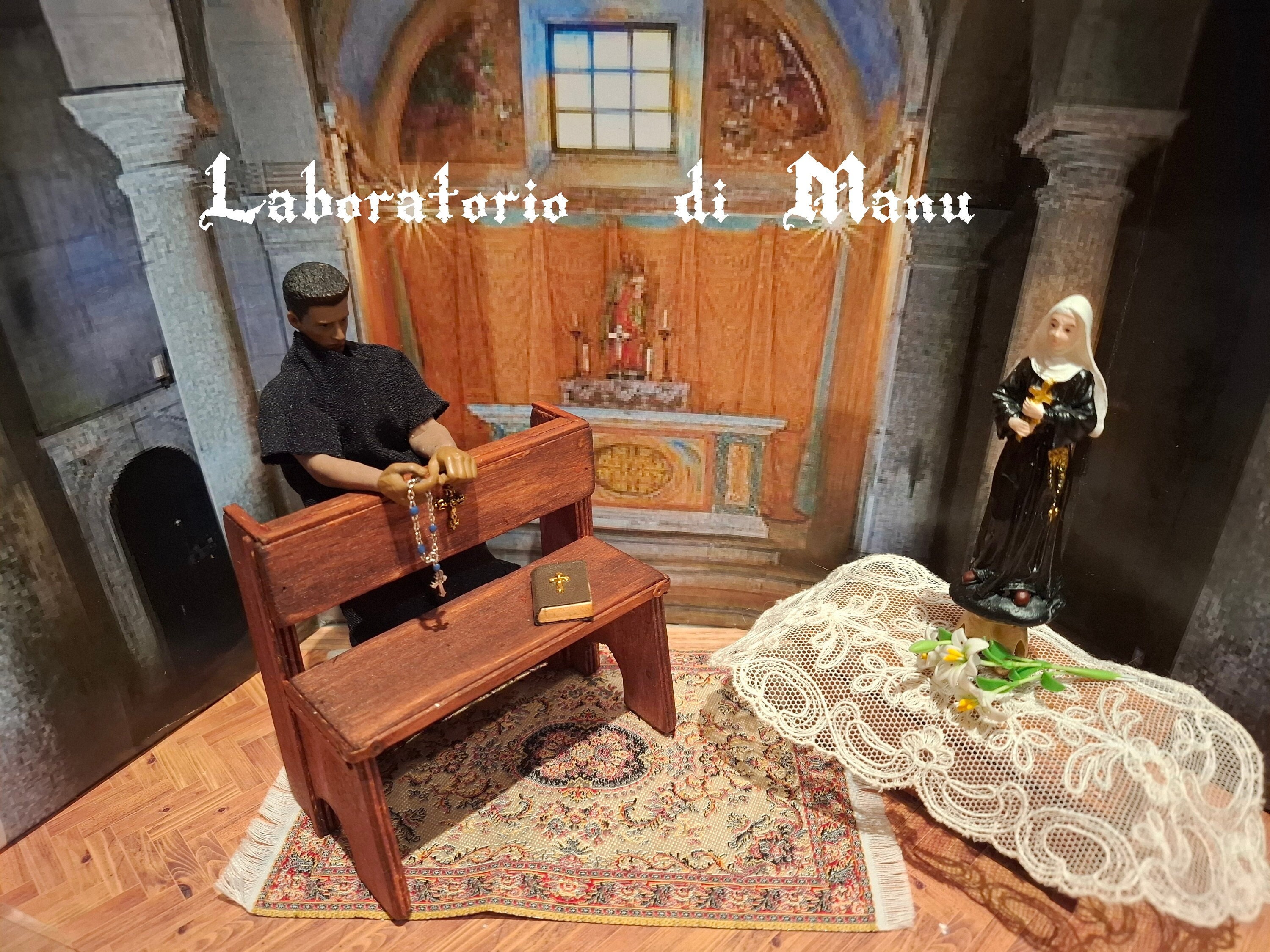 Religion pour maison de poupée, agenouilloir d'église miniature, échelle 1:12