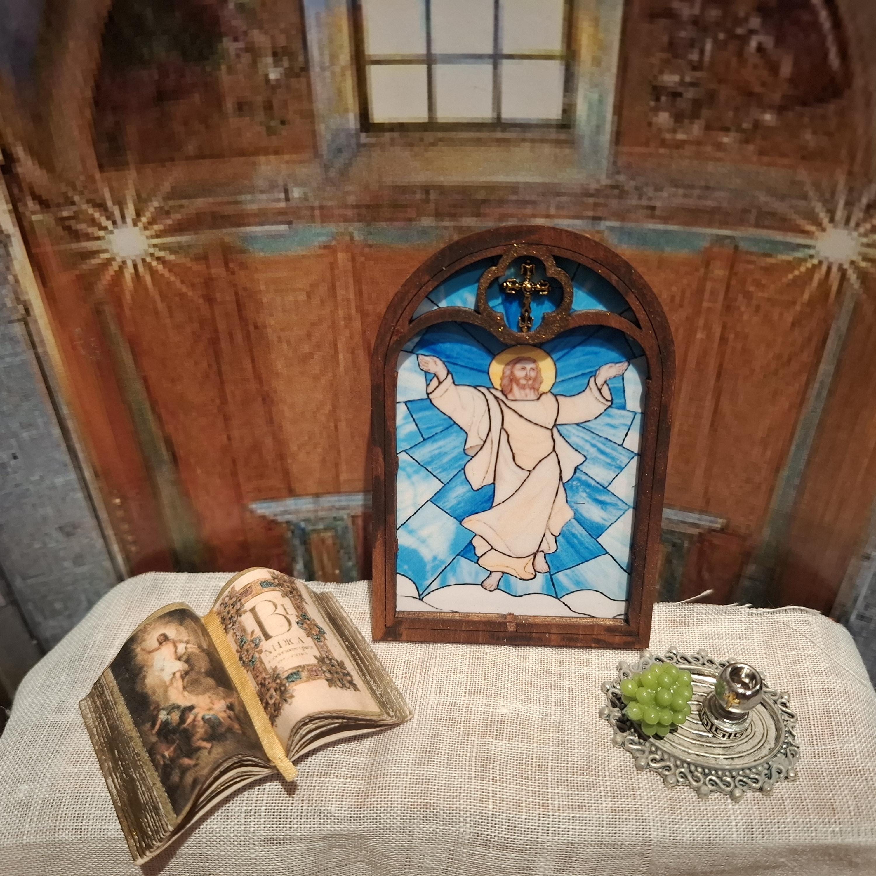 Dollhouse Religious Windows With Stained Glass Effect, Miniature Book ...