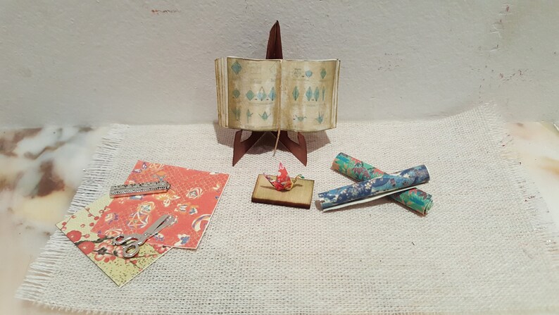The First Origami Ruler Dollhouse Origami/japanese Art, Miniature Book With Crane, 1:12 Scale ...