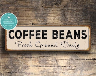 Vintage Style Coffee Beans Sign: Cafe Decor