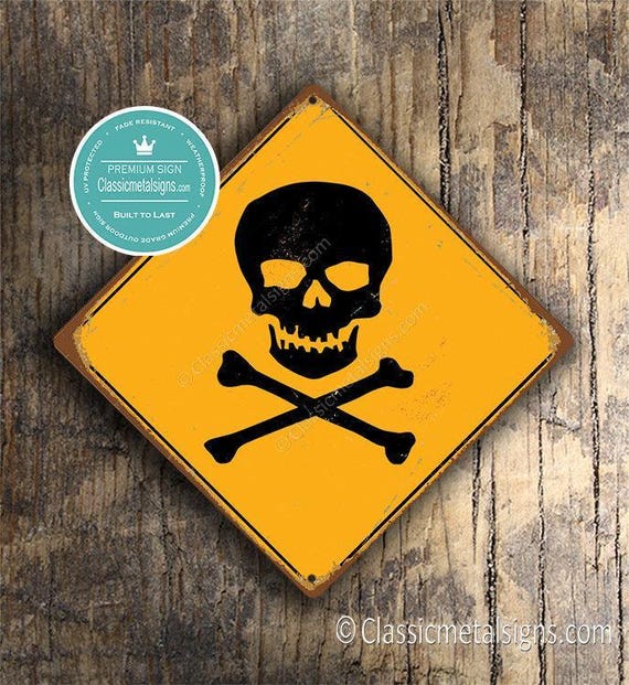 Skull and Crossbones Danger Sign, Yellow Vintage Style (indoor