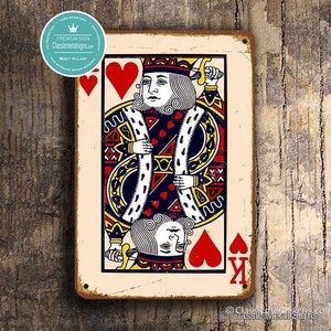 Insegna da parete KING of HEARTS, Insegna da parete in stile vintage King of Hearts, Insegna da parete con carte da gioco King of Hearts, Insegna artistica da parete King of Hearts