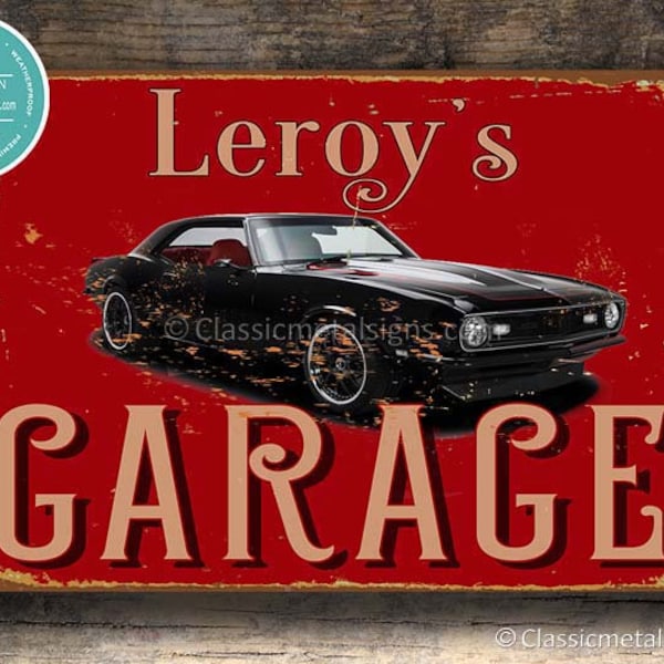 PERSONALIZED GARAGE SIGN, Customizable Garage Signs, Vintage style Garage Sign, Chevy Camaro Garage, Gift for Car Lovers, Chevy Camaro Signs