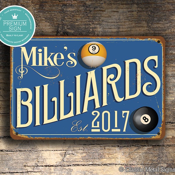 CUSTOM BILLIARDS Sign, Customizable Billiards Signs, Vintage style Billiards Sign, Billiards Decor, Gift for Him, Billiards Room, Billiards