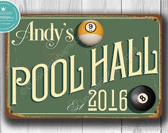 CUSTOM POOL HALL Sign, Customizable Pool Hall Signs, Vintage style Pool Hall Sign, Personalized Pool Hall sign, Gift for Him, Pool Hall