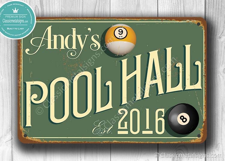 CUSTOM POOL HALL Sign Customizable Pool Hall Signs Vintage Etsy