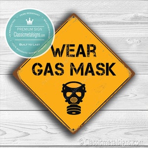 Letrero de USAR MÁSCARA DE GAS - Letreros de máscara de gas, Peligro de usar máscara de gas, Decoración de habitación de adolescentes, Máscara de gas, Letreros de habitación de adolescentes, Zona de máscara de gas, Usar máscara de gas