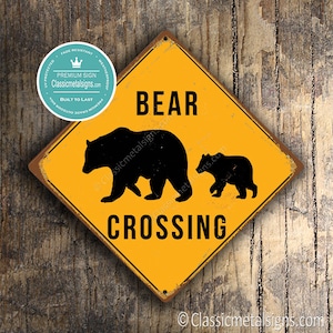 SEÑAL DE CRUCE DE OSO - Señales de cruce de oso, osos, advertencia de cruce de oso, señales de oso, decoración de oso, Xing de oso, señal amarilla, señal de cruce de oso