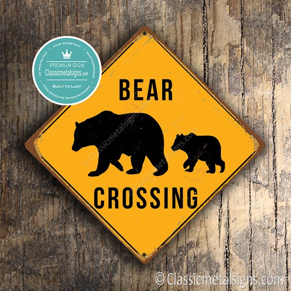 BEAR CROSSING ZEICHEN - Bärenkreuzung, Bären, Warnung Bärenkreuzung, Bärenschilder, Bärendekor, Bärenkreuzung, gelbes Schild, Bärenkreuzung