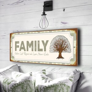 Family Where Life Begins Sign | Vintage Style Aluminum Home Decor, Anniversary & Wedding Gift