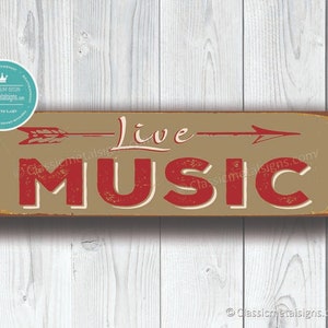 LIVE MUSIC SIGN, Live Music Signs, Vintage style Live Music Sign,  Music, OutdoorMusic Sign with Directional Arrow. Live Music Pointer Sign
