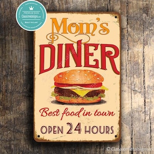 Vintage Style Mom&#39;s Diner Sign: Rustic Kitchen Wall Decor