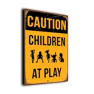 【ヴィンテージ看板】CAUTION CHILDREN PLAYING 標識 Kids Safety Sign, Vintage Style Caution (indoor Outdoor, Multiple