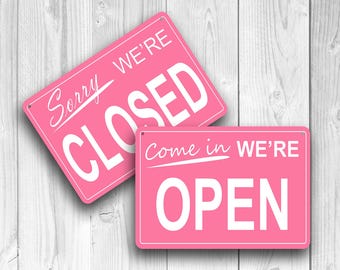 Pink Open Closed Sign | Aluminum Storefront Plaque, Shop Opened Close