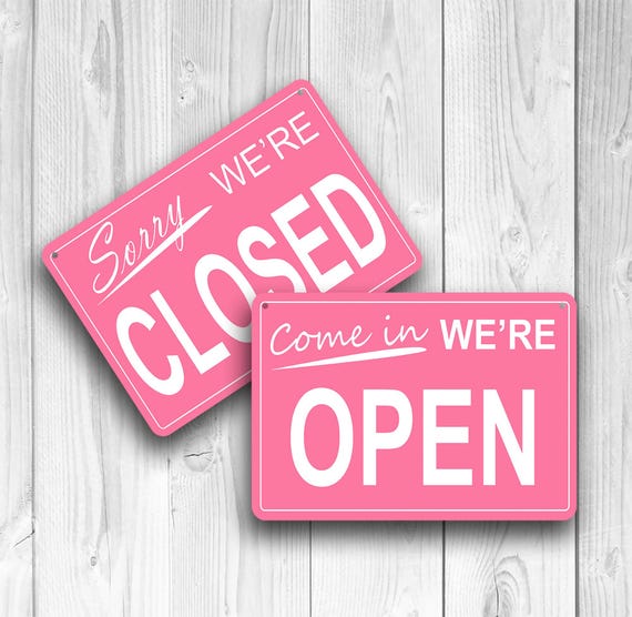 Pink Open Closed Sign | Aluminum Storefront Plaque, Shop Opened