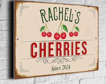 CUSTOM CHERRIES SIGN, Personalized Cherries Sign, Cherry Garden Decor, Outdoor Sign, Custom Cherries sign, Gift for Cherry Garden Owner