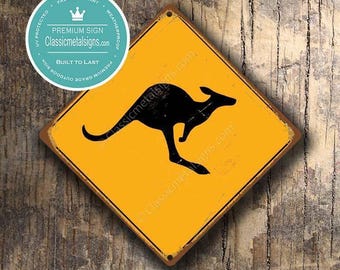 Kangaroo Crossing Yellow Metal Road Sign - Etsy