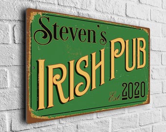 Personalized Irish Pub Sign - Rustic Vintage Metal Wall Art