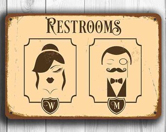 RESTROOM SIGN, Restroom Signs, Toilet Sign Male Female Restrooms Sign, Vintage Style Toilet Signs, Restroom Door Signs, Restroom Decor, Sign