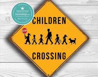Children Crossing Sign - Yellow School Zone Safety Marker