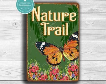 Vintage Style Nature Trail Sign: Butterfly Decor, Outdoor Art